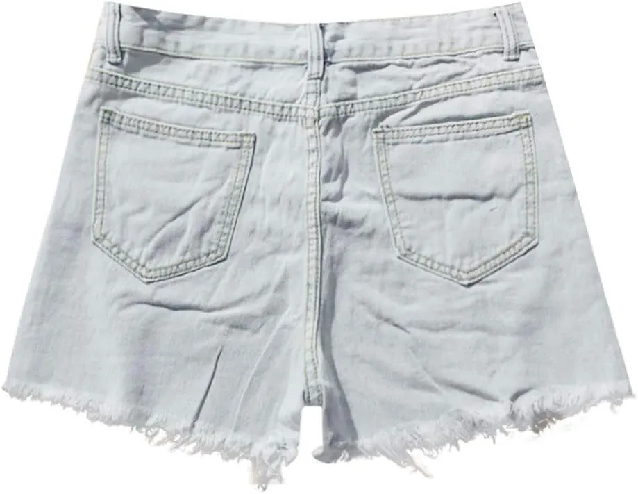 Women's Denim Shorts Fashionable High Waisted Stretchy Mom Jean Shorts Plain Color Frayed Hem Hot Shorts