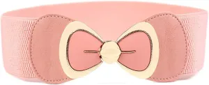 Women's Elegant PU Bowknot Elastic Stretch Wide Belt Dress Decorative Waist belts Casual All-match Waistband for Ladies