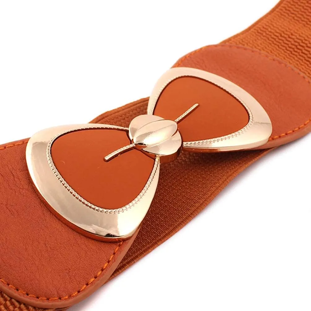 Women's Elegant PU Bowknot Elastic Stretch Wide Belt Dress Decorative Waist belts Casual All-match Waistband for Ladies