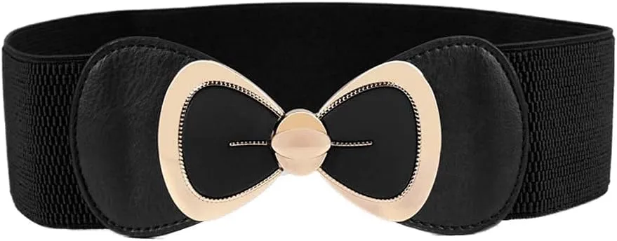 Women's Elegant PU Bowknot Elastic Stretch Wide Belt Dress Decorative Waist belts Casual All-match Waistband for Ladies