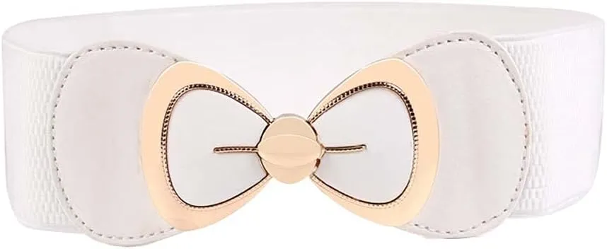 Women's Elegant PU Bowknot Elastic Stretch Wide Belt Dress Decorative Waist belts Casual All-match Waistband for Ladies