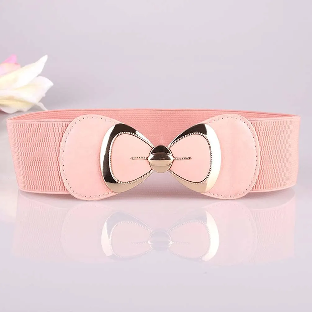 Women's Elegant PU Bowknot Elastic Stretch Wide Belt Dress Decorative Waist belts Casual All-match Waistband for Ladies