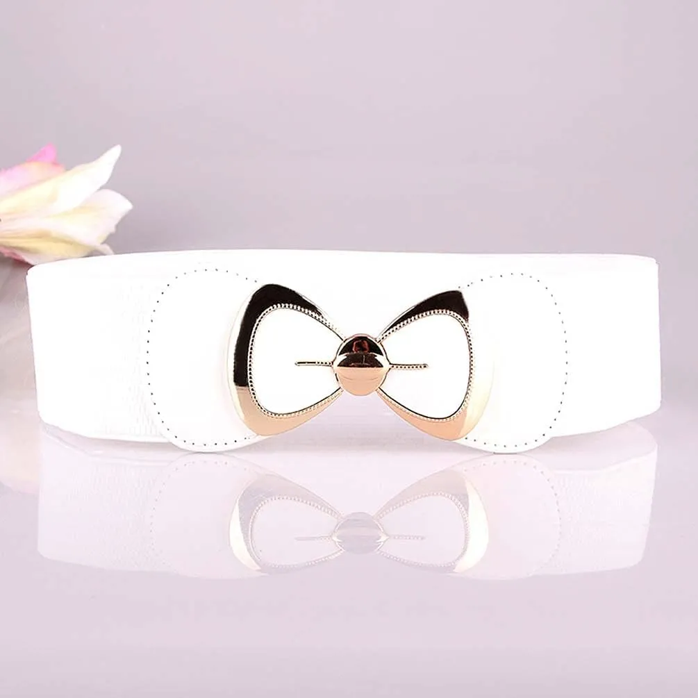 Women's Elegant PU Bowknot Elastic Stretch Wide Belt Dress Decorative Waist belts Casual All-match Waistband for Ladies