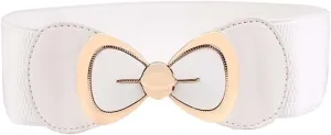 Women's Elegant PU Bowknot Elastic Stretch Wide Belt Dress Decorative Waist belts Casual All-match Waistband for Ladies