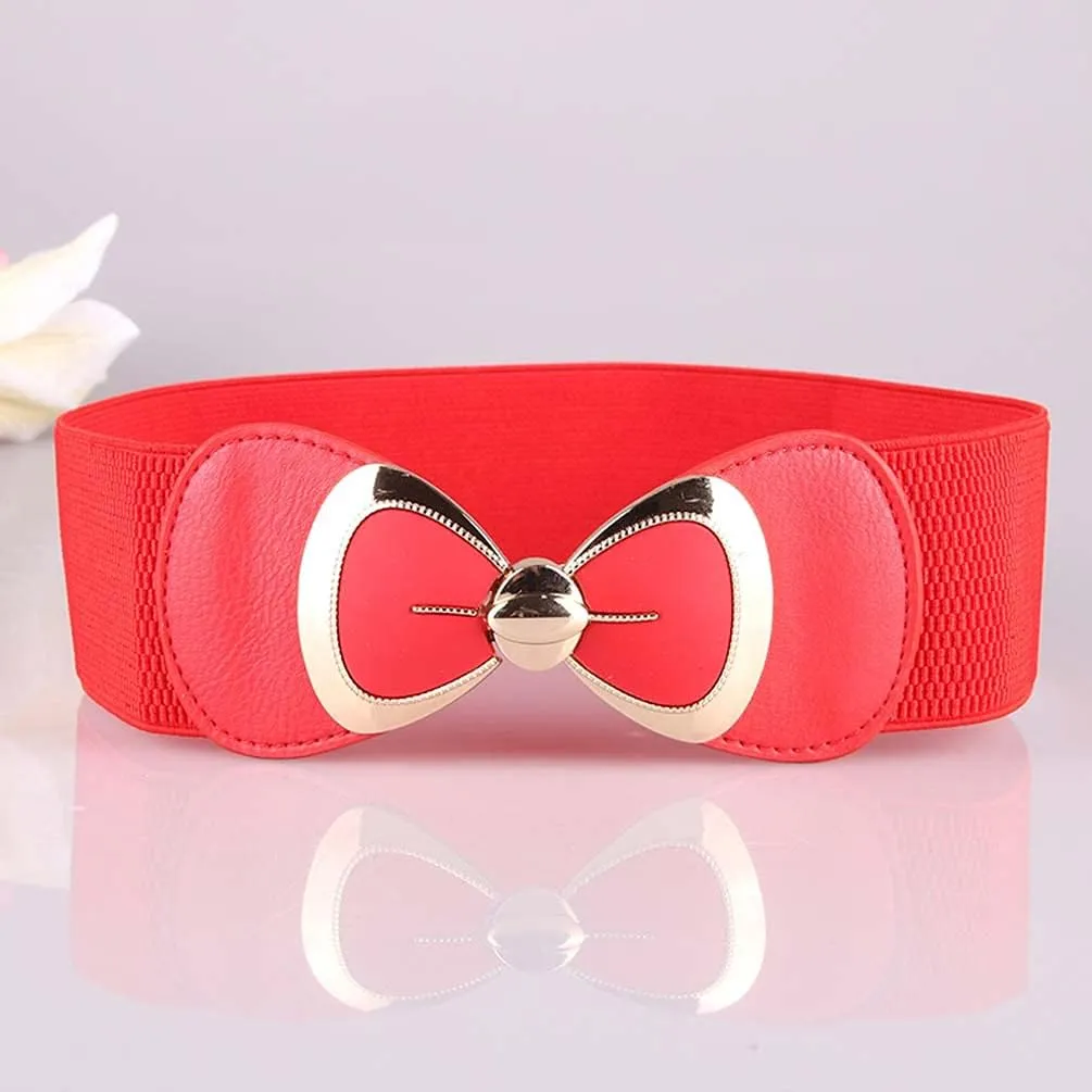 Women's Elegant PU Bowknot Elastic Stretch Wide Belt Dress Decorative Waist belts Casual All-match Waistband for Ladies