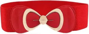 Women's Elegant PU Bowknot Elastic Stretch Wide Belt Dress Decorative Waist belts Casual All-match Waistband for Ladies