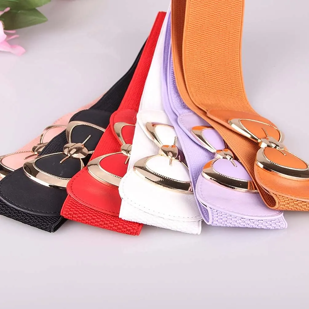 Women's Elegant PU Bowknot Elastic Stretch Wide Belt Dress Decorative Waist belts Casual All-match Waistband for Ladies