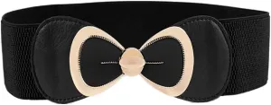 Women's Elegant PU Bowknot Elastic Stretch Wide Belt Dress Decorative Waist belts Casual All-match Waistband for Ladies
