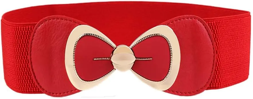 Women's Elegant PU Bowknot Elastic Stretch Wide Belt Dress Decorative Waist belts Casual All-match Waistband for Ladies