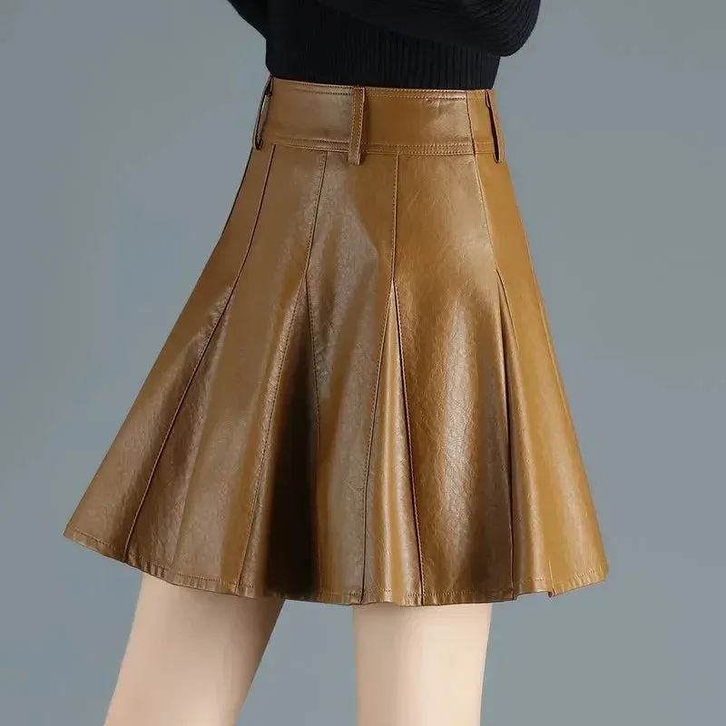 Women's Fashion Designer Genuine Leather 5XL Mini Skirts (Plus Size)