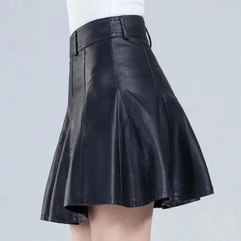 Women's Fashion Designer Genuine Leather 5XL Mini Skirts (Plus Size)