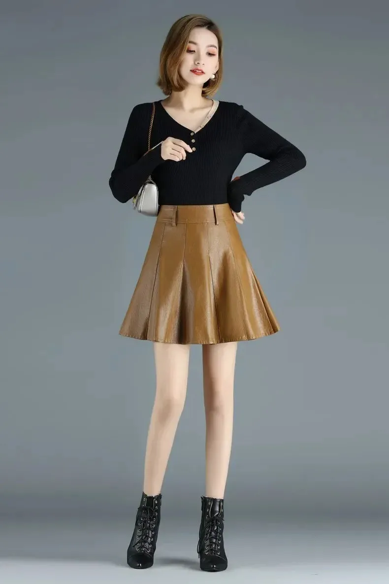 Women's Fashion Designer Genuine Leather 5XL Mini Skirts (Plus Size)