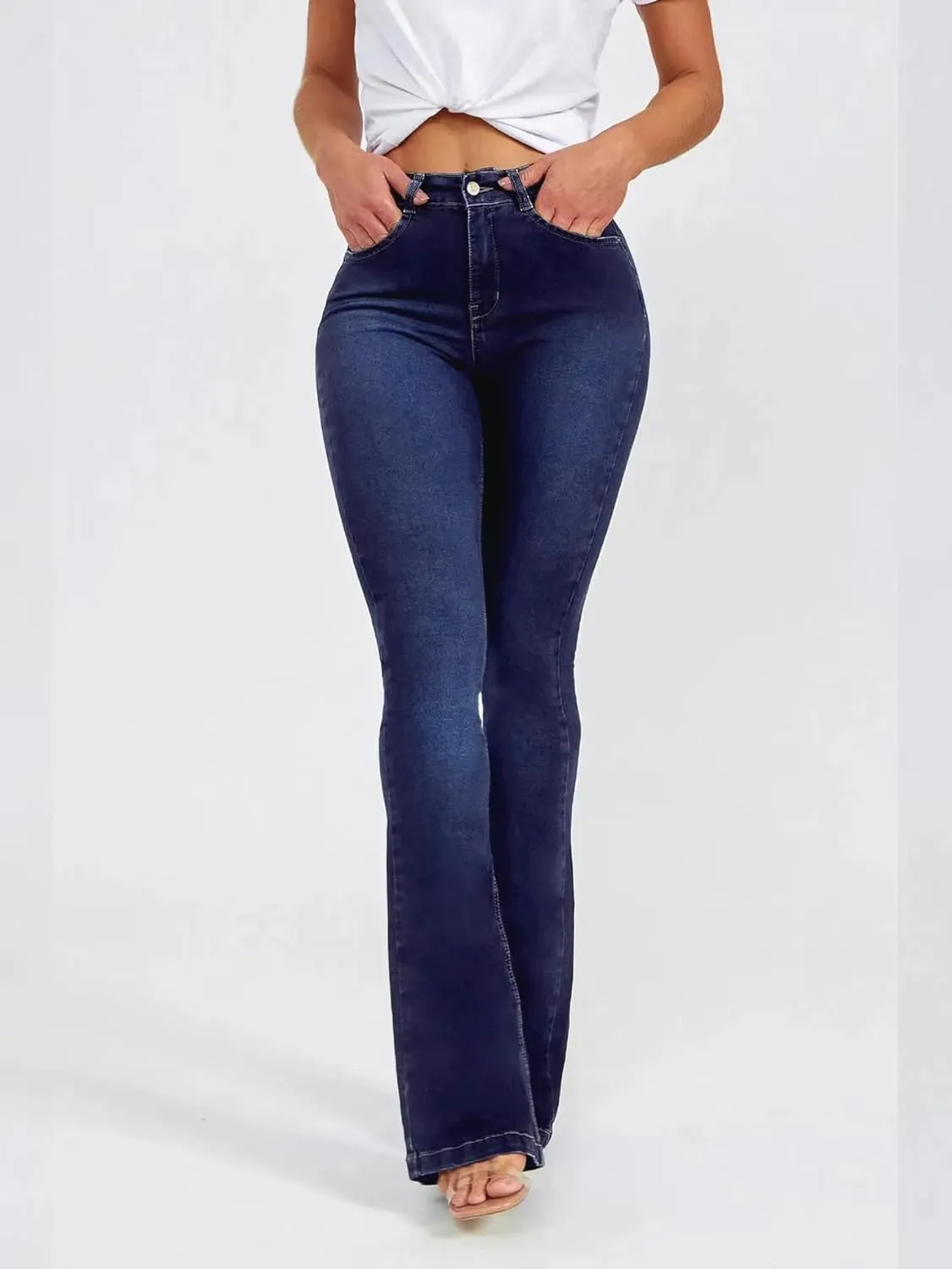 Women's Flare Stretch High Rise Jeans Skinny Bell Bottom Denim Pants