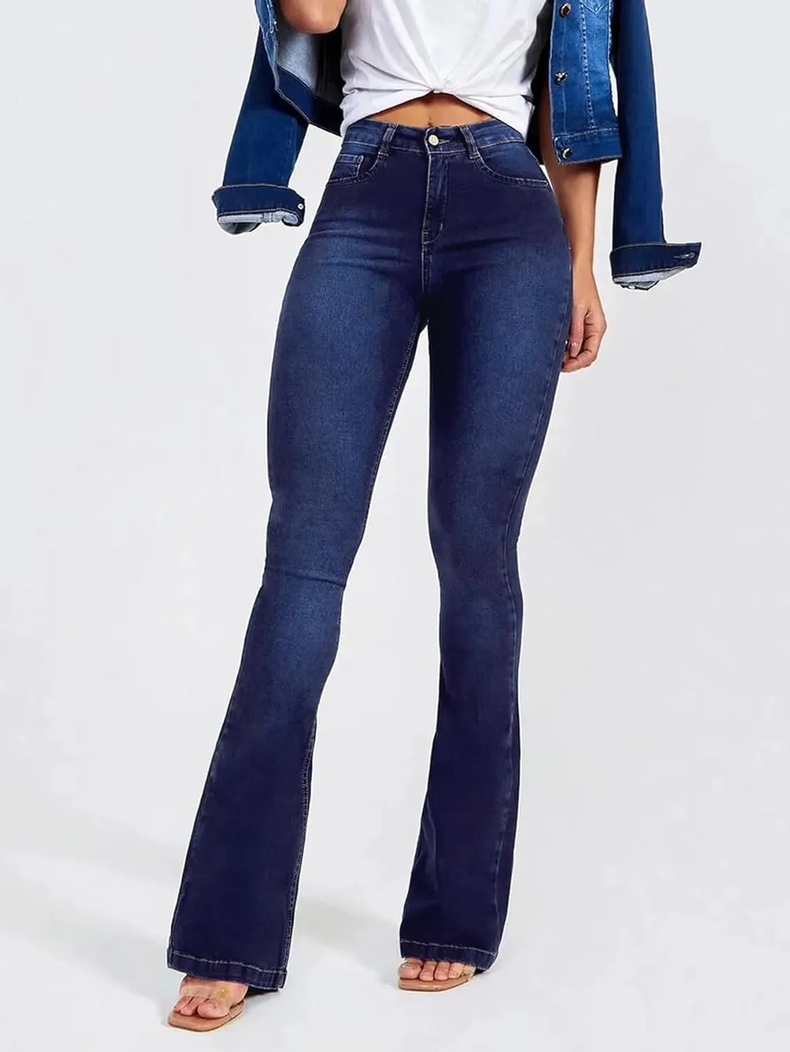 Women's Flare Stretch High Rise Jeans Skinny Bell Bottom Denim Pants