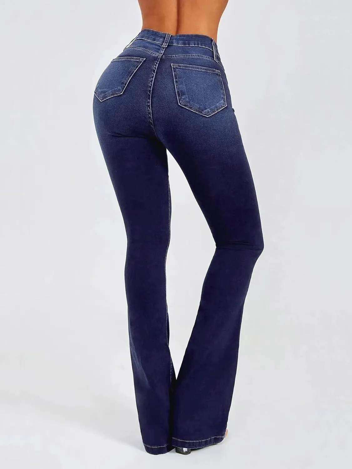 Women's Flare Stretch High Rise Jeans Skinny Bell Bottom Denim Pants