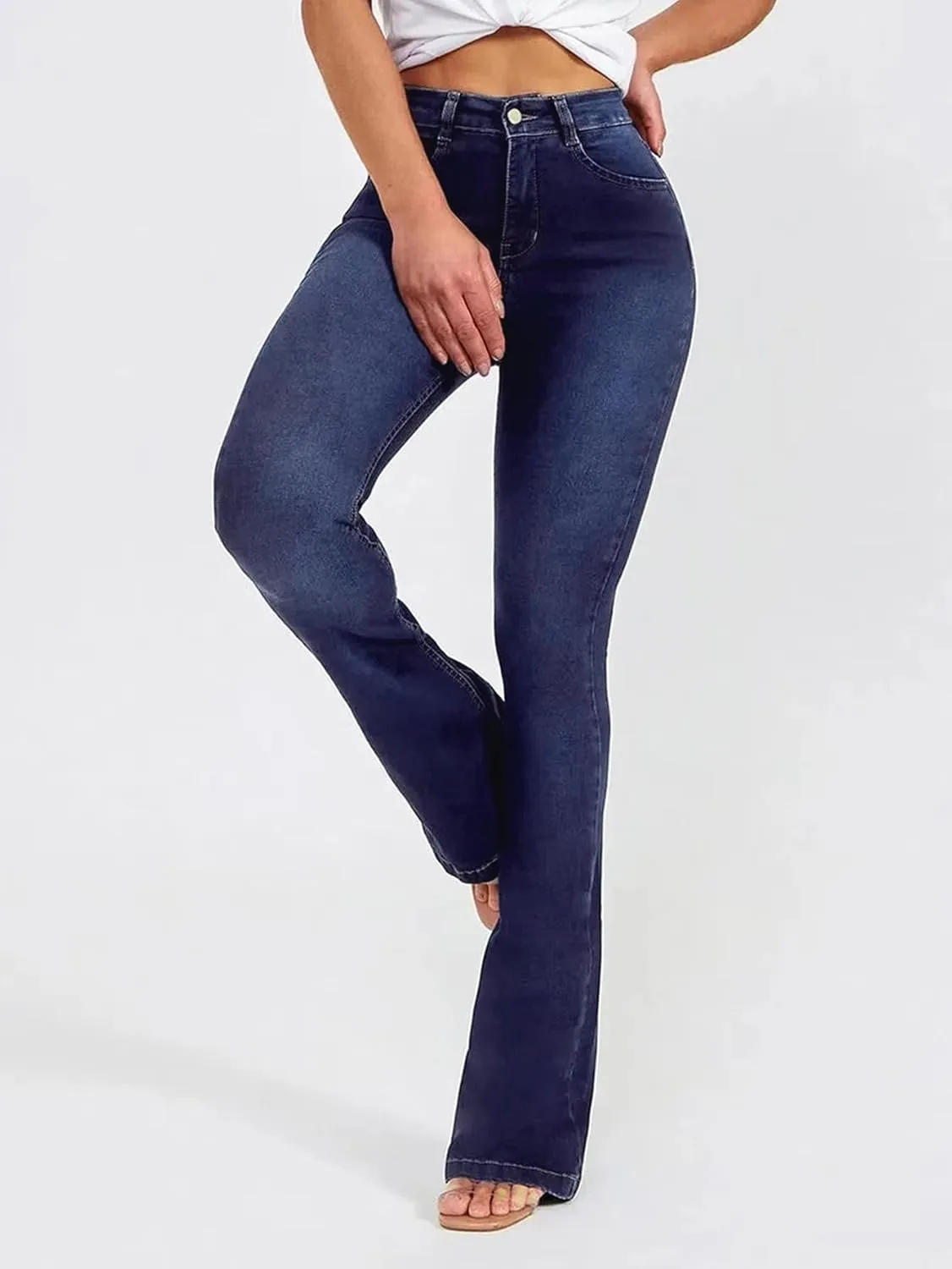 Women's Flare Stretch High Rise Jeans Skinny Bell Bottom Denim Pants