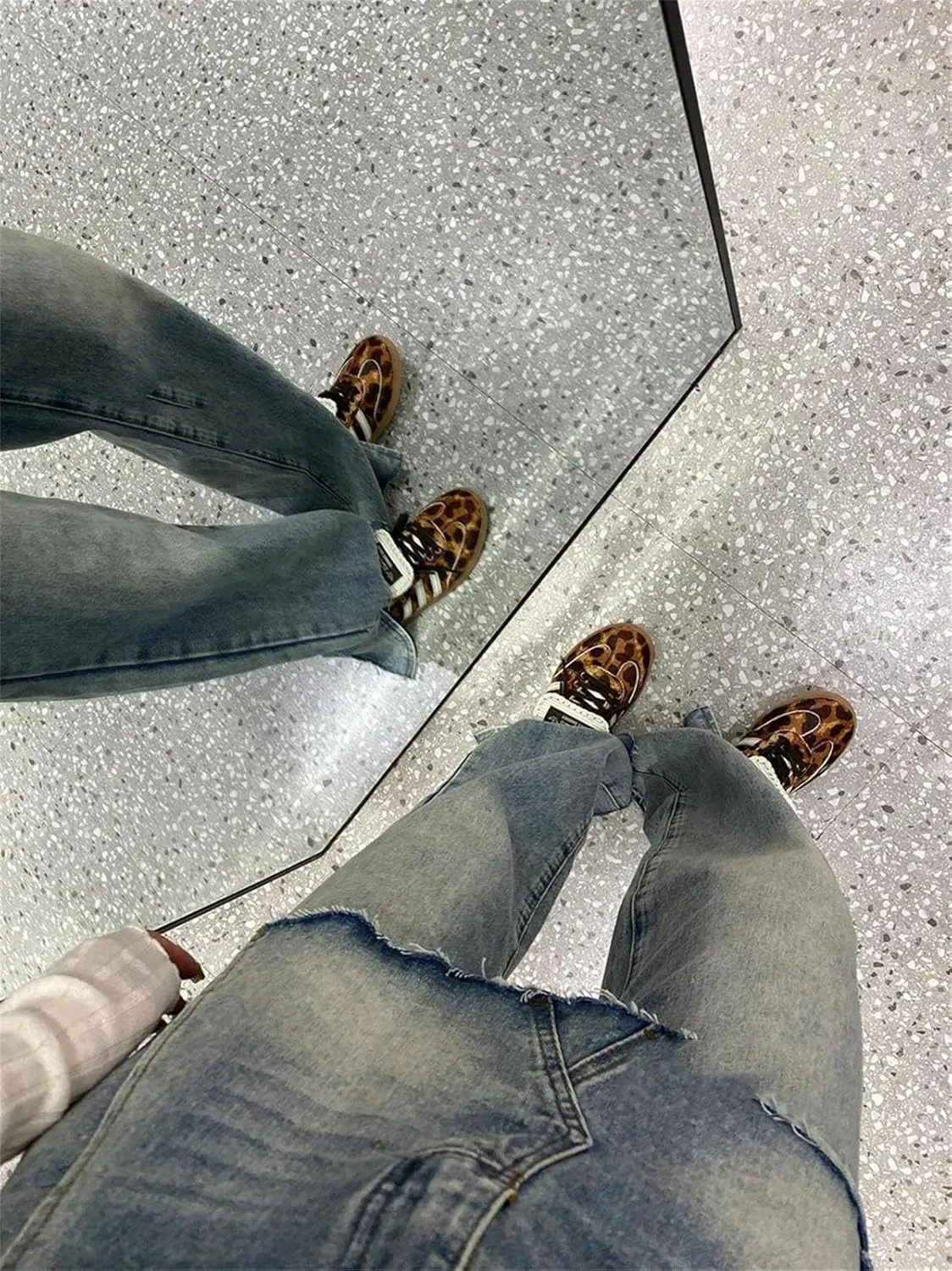 Women's Frayed Baggy Jeans - Vintage Wash & High-Rise Design for Korean Harajuku Style