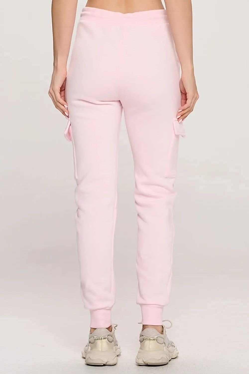 Women's French Terry Cargo Jogger Pants Elastic Drawstring Waistband Sweatpants Lounge Wear