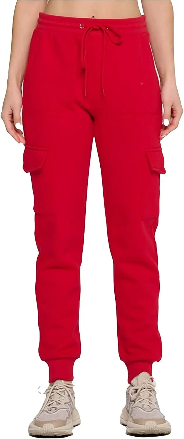 Women's French Terry Cargo Jogger Pants Elastic Drawstring Waistband Sweatpants Lounge Wear