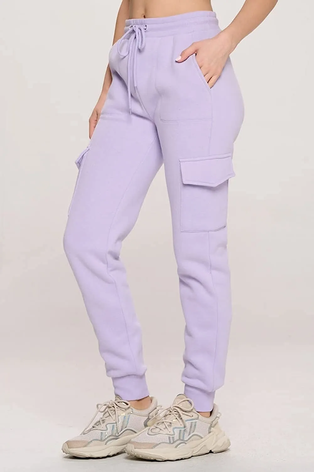 Women's French Terry Cargo Jogger Pants Elastic Drawstring Waistband Sweatpants Lounge Wear