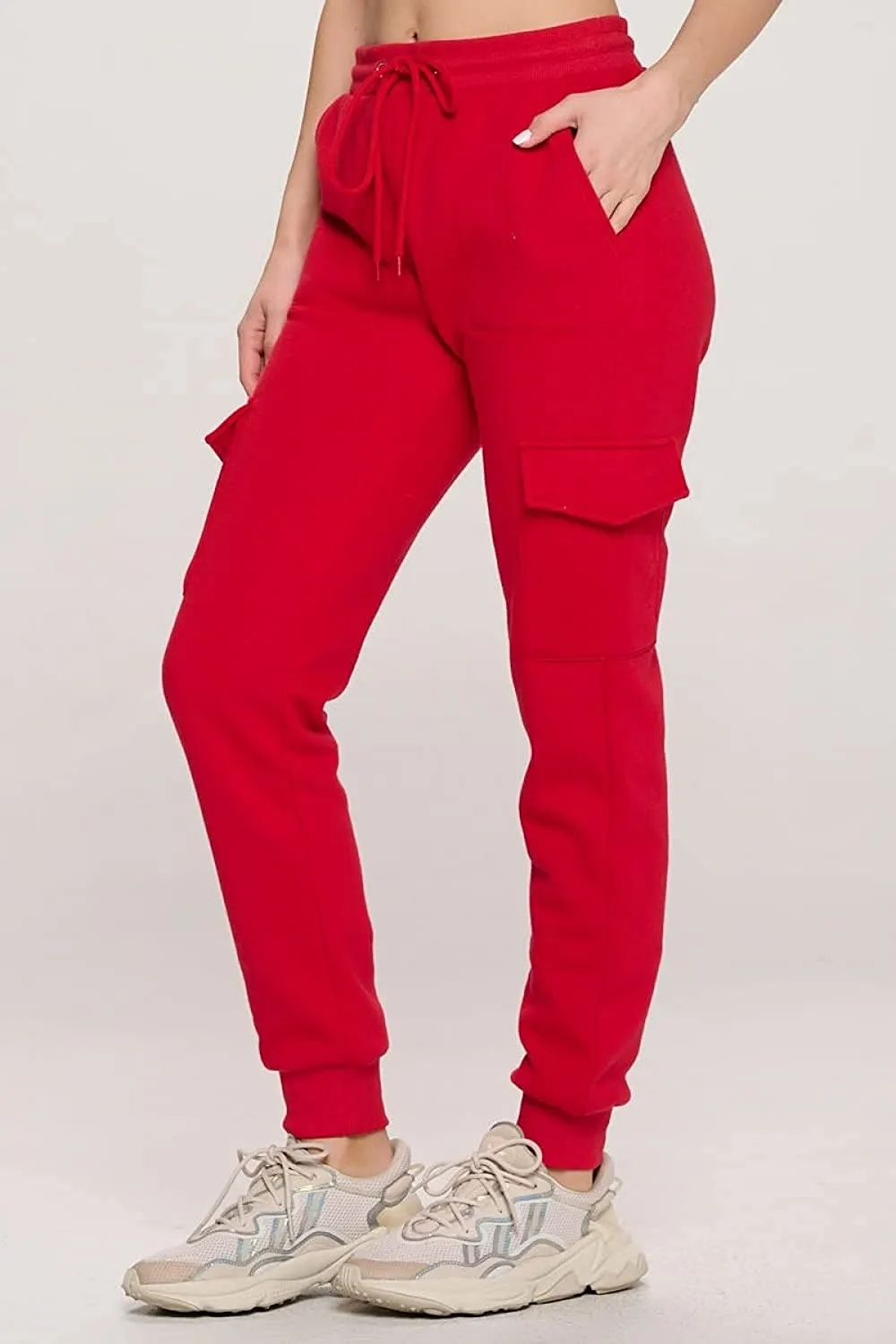 Women's French Terry Cargo Jogger Pants Elastic Drawstring Waistband Sweatpants Lounge Wear