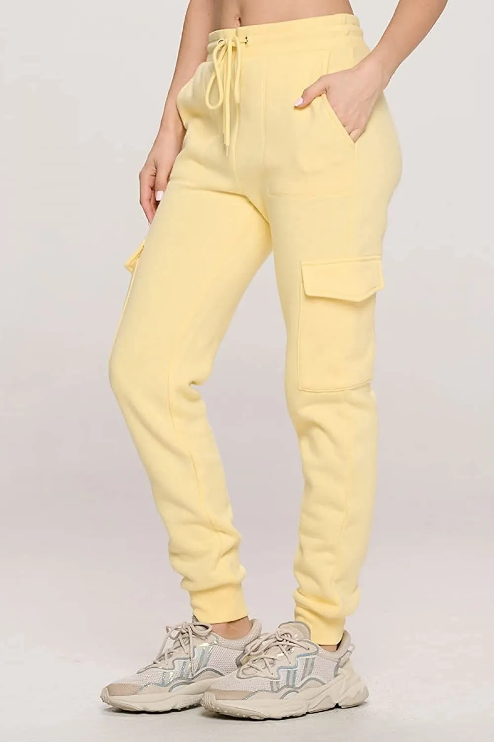 Women's French Terry Cargo Jogger Pants Elastic Drawstring Waistband Sweatpants Lounge Wear