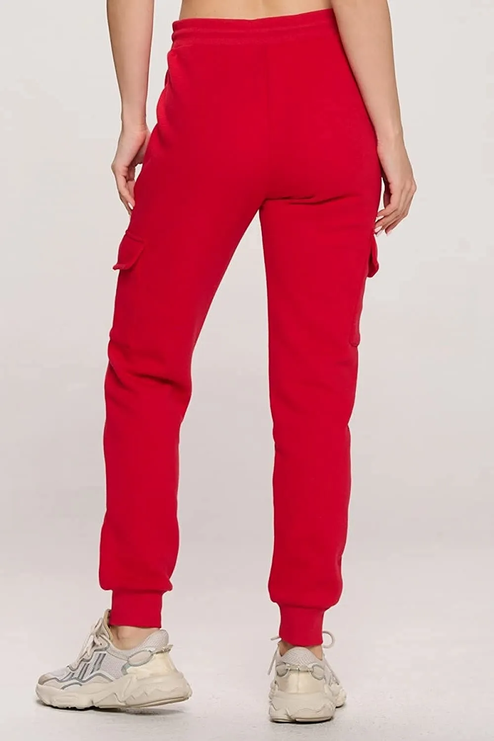 Women's French Terry Cargo Jogger Pants Elastic Drawstring Waistband Sweatpants Lounge Wear