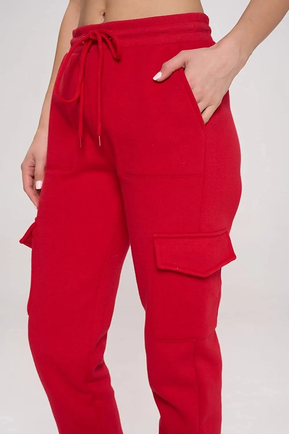 Women's French Terry Cargo Jogger Pants Elastic Drawstring Waistband Sweatpants Lounge Wear