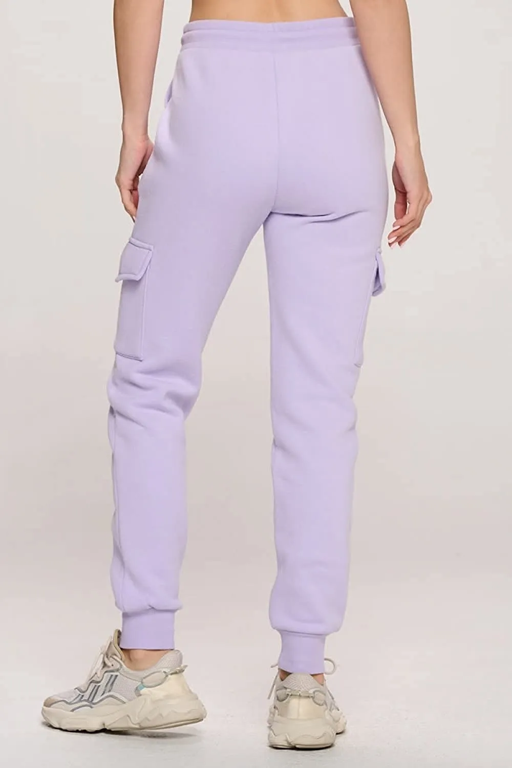 Women's French Terry Cargo Jogger Pants Elastic Drawstring Waistband Sweatpants Lounge Wear