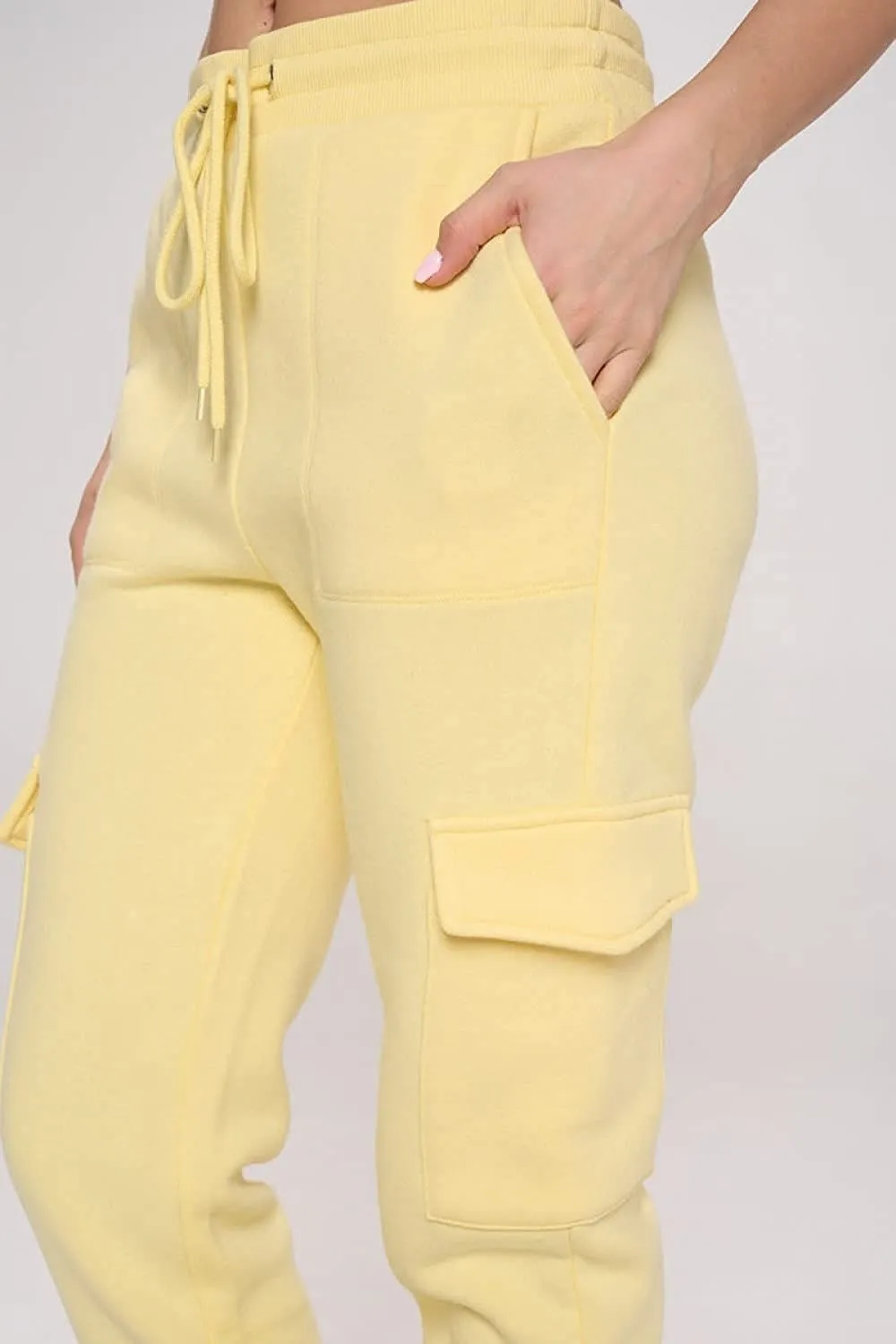 Women's French Terry Cargo Jogger Pants Elastic Drawstring Waistband Sweatpants Lounge Wear