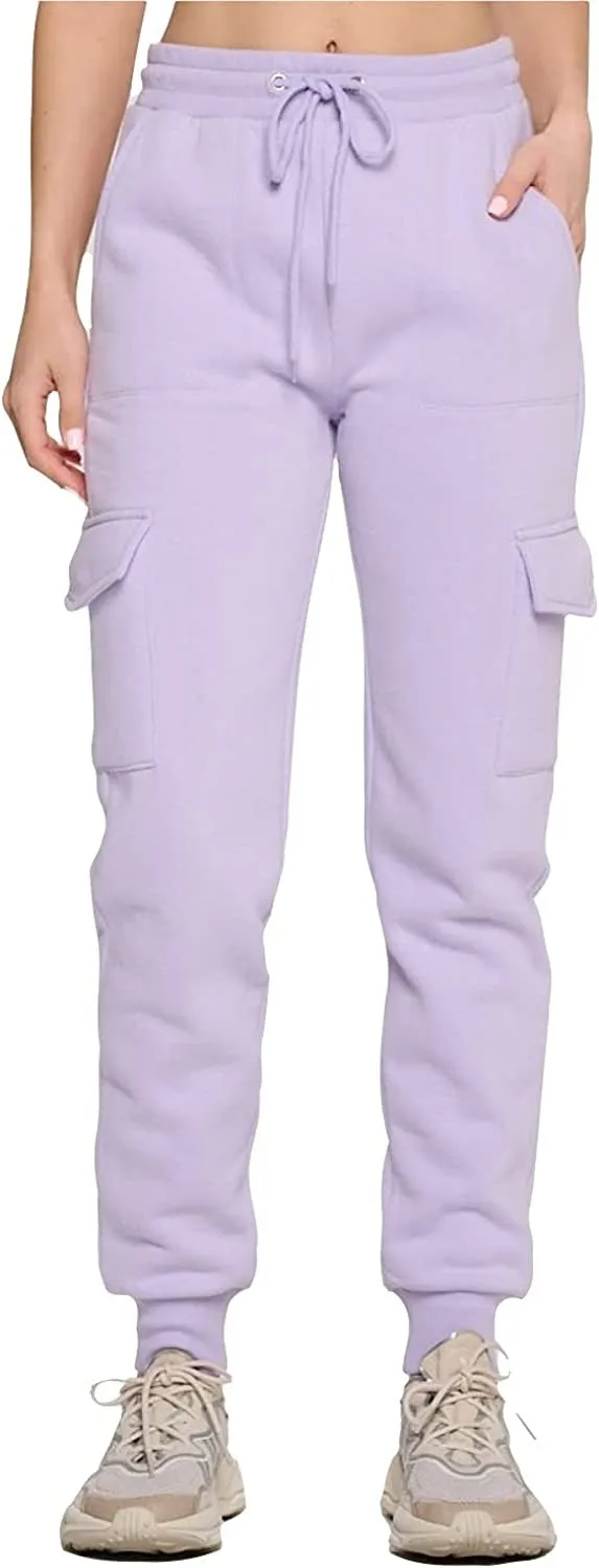 Women's French Terry Cargo Jogger Pants Elastic Drawstring Waistband Sweatpants Lounge Wear