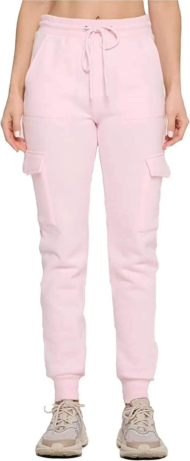 Women's French Terry Cargo Jogger Pants Elastic Drawstring Waistband Sweatpants Lounge Wear