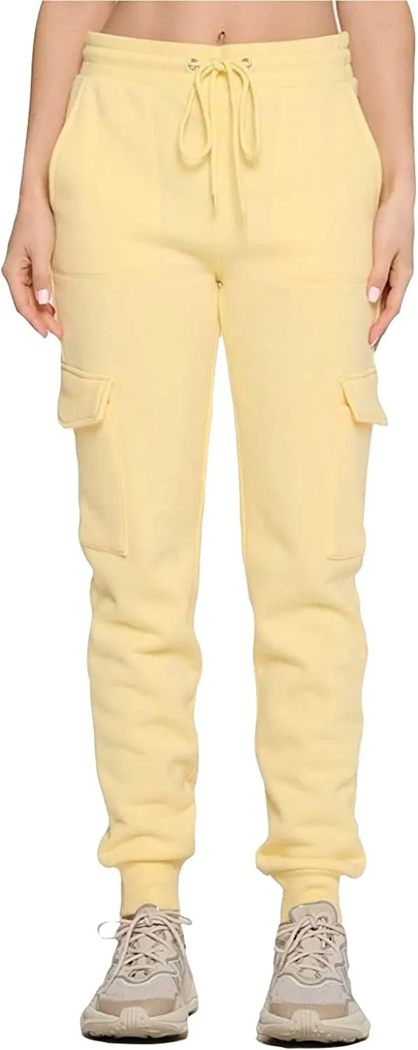 Women's French Terry Cargo Jogger Pants Elastic Drawstring Waistband Sweatpants Lounge Wear