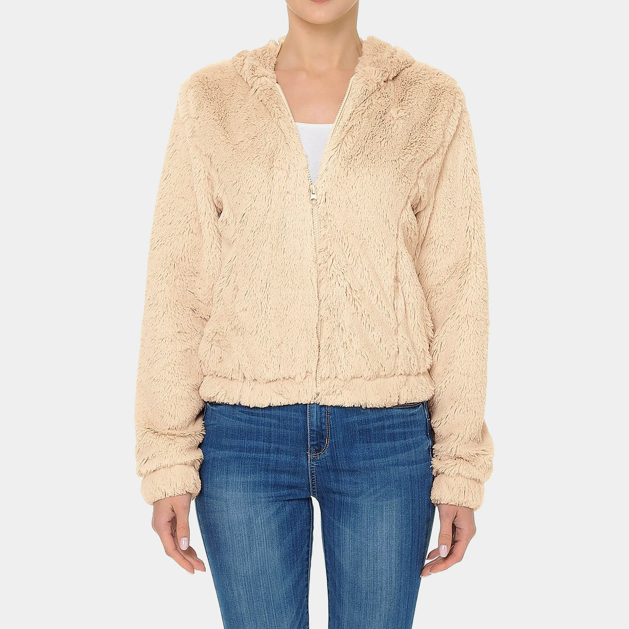 Women's Fur Zip-Up Hoodie