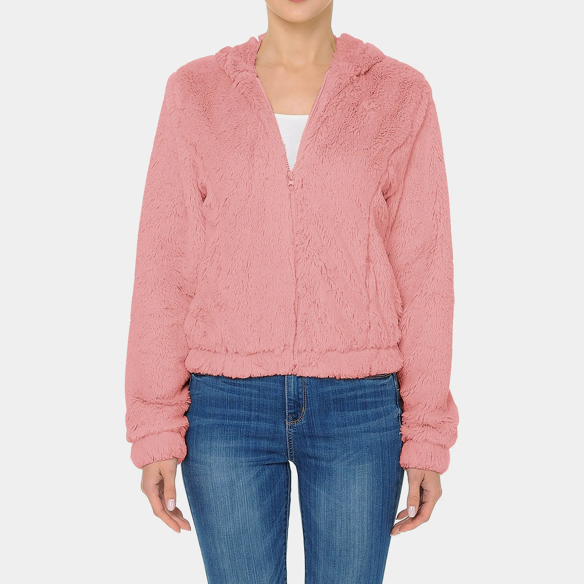 Women's Fur Zip-Up Hoodie