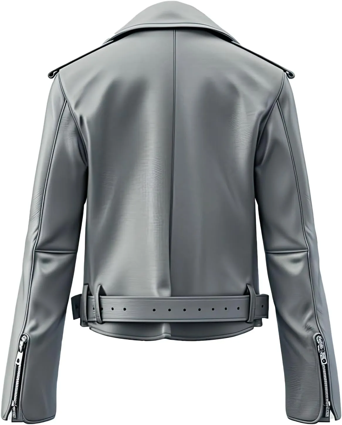 Womens Grey Genuine Sheepskin Stylish Winter Wear Crossover Lapel Collar Smooth Asymmetric Zip-up Biker Moto Leather Jacket