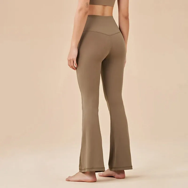 Women's High Waist Flared Leggings - Yoga Pants with Back Waist Pockets, Wide Leg Gym & Streetwear Tights