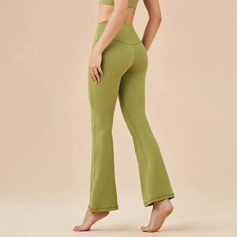 Women's High Waist Flared Leggings - Yoga Pants with Back Waist Pockets, Wide Leg Gym & Streetwear Tights