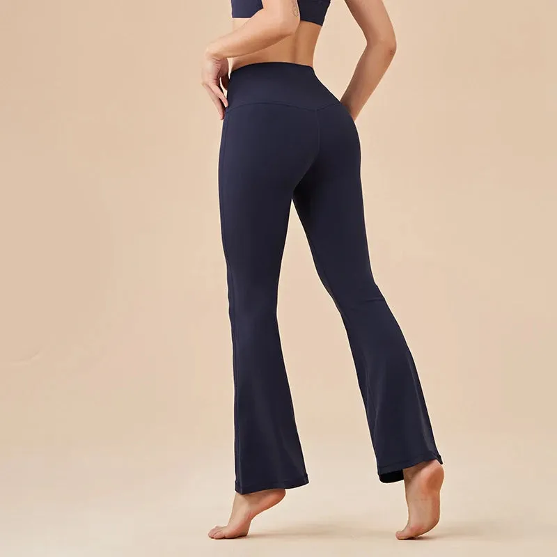 Women's High Waist Flared Leggings - Yoga Pants with Back Waist Pockets, Wide Leg Gym & Streetwear Tights