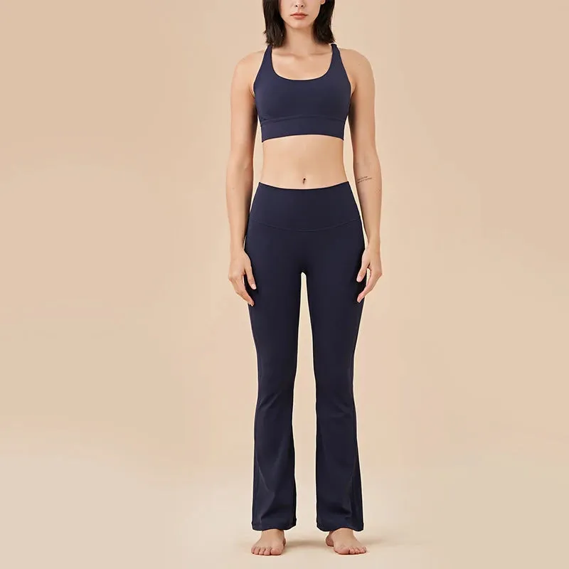 Women's High Waist Flared Leggings - Yoga Pants with Back Waist Pockets, Wide Leg Gym & Streetwear Tights