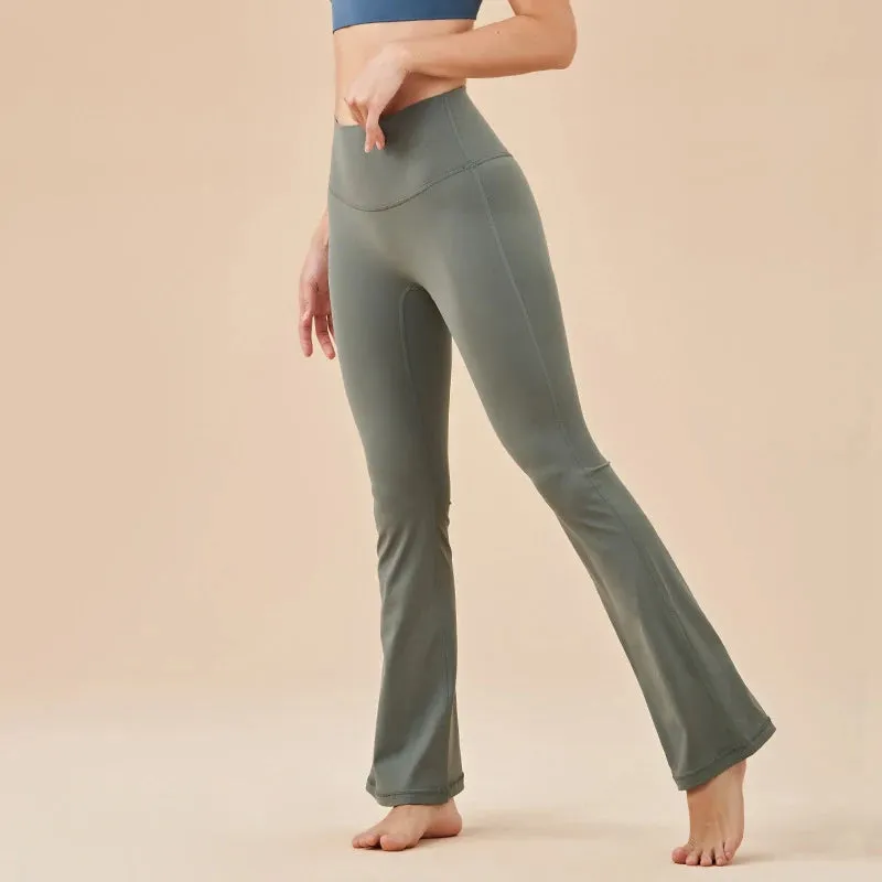 Women's High Waist Flared Leggings - Yoga Pants with Back Waist Pockets, Wide Leg Gym & Streetwear Tights