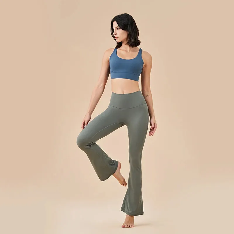 Women's High Waist Flared Leggings - Yoga Pants with Back Waist Pockets, Wide Leg Gym & Streetwear Tights