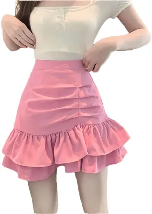 Women's High Waist Ruffled Pleated Slim Skirt Summer Irregular A-Line Cake Mini Skirt