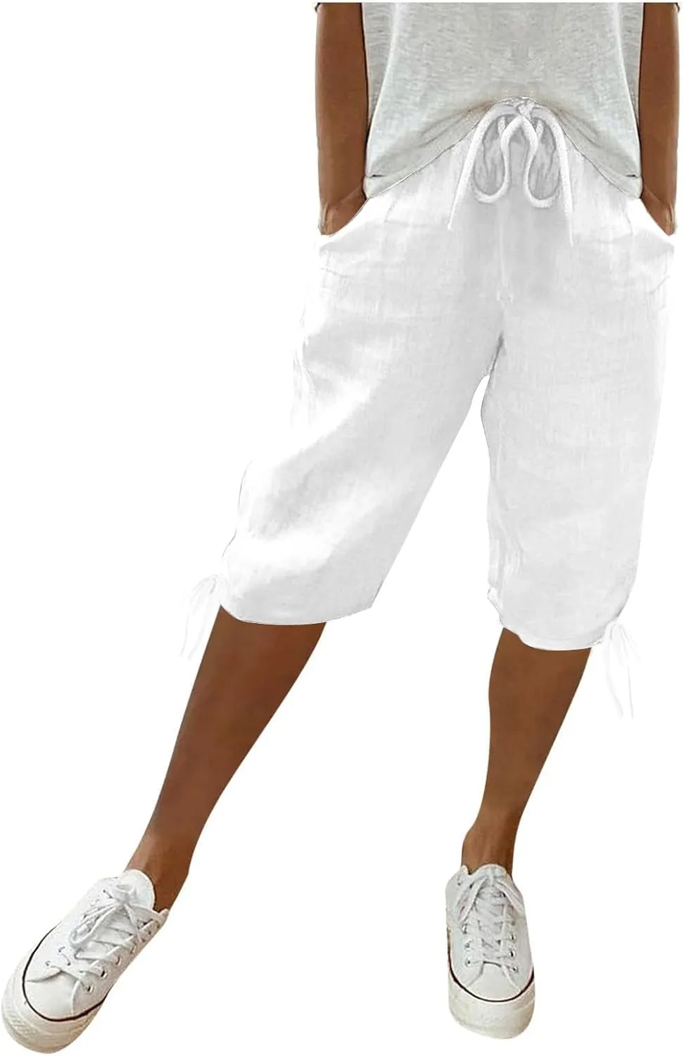 Women's High Waist Shorts Women's Elastic Waist Casual Comfy Cotton Beach Shorts Drawstring Elastic Waist Short