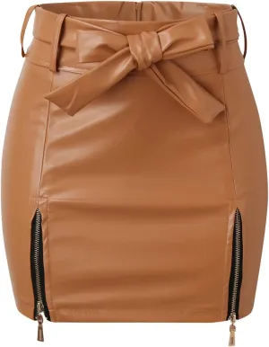 Women's High Waisted Pleated Tennis Skirt Women High Waist Hip High Slit Skirts Zipper Short Solid A Line Sexy