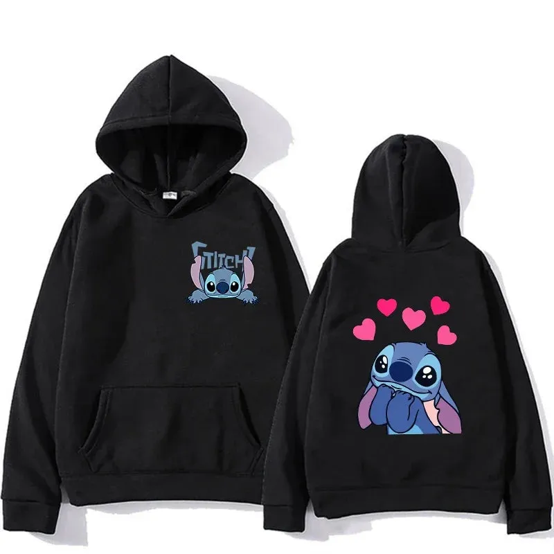 Women's Hoodies Long Sleeve Oversized Tops Weekend Party Disney Lilo & Stitch Graphic Aesthetic Sweatshirts Women's Winter Jacke