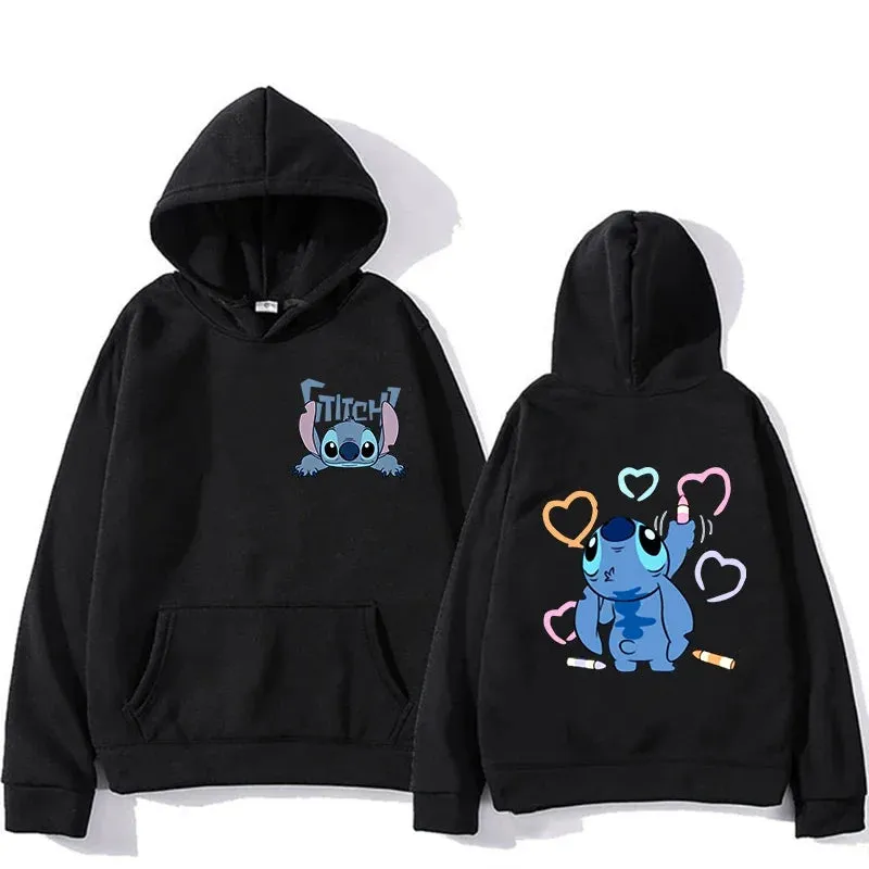 Women's Hoodies Long Sleeve Oversized Tops Weekend Party Disney Lilo & Stitch Graphic Aesthetic Sweatshirts Women's Winter Jacke