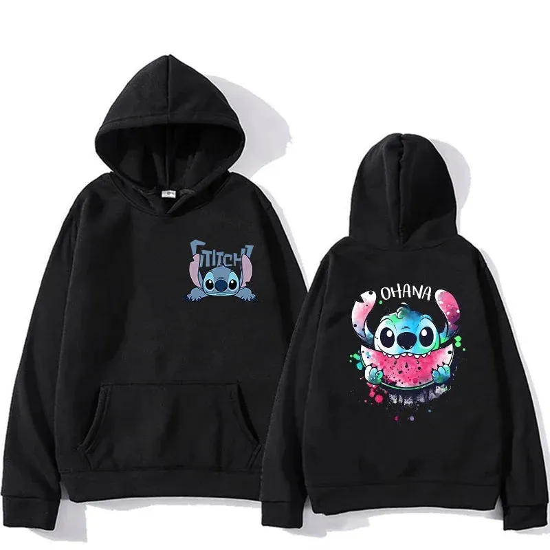 Women's Hoodies Long Sleeve Oversized Tops Weekend Party Disney Lilo & Stitch Graphic Aesthetic Sweatshirts Women's Winter Jacke
