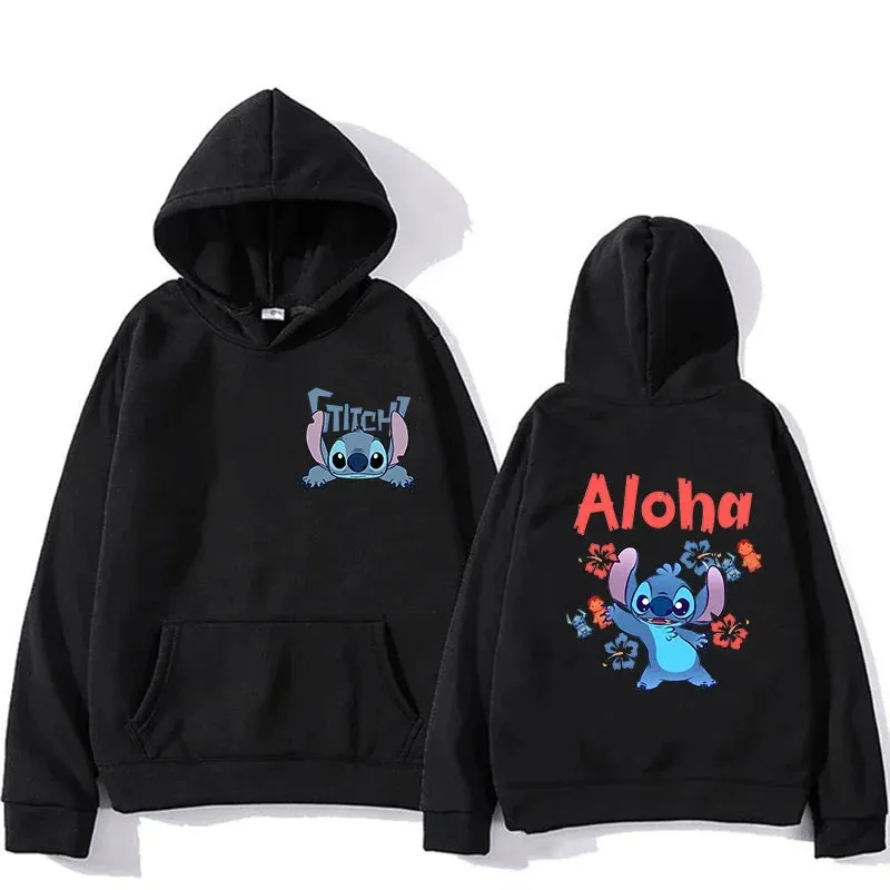 Women's Hoodies Long Sleeve Oversized Tops Weekend Party Disney Lilo & Stitch Graphic Aesthetic Sweatshirts Women's Winter Jacke
