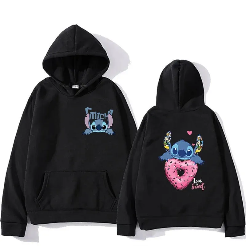 Women's Hoodies Long Sleeve Oversized Tops Weekend Party Disney Lilo & Stitch Graphic Aesthetic Sweatshirts Women's Winter Jacke